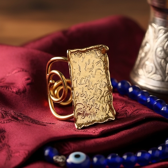 🆕️Turkish Artisan 18K Gold Plated Brass Adjustable Trendy Luxury Cocktail Ring - Picture 12 of 13